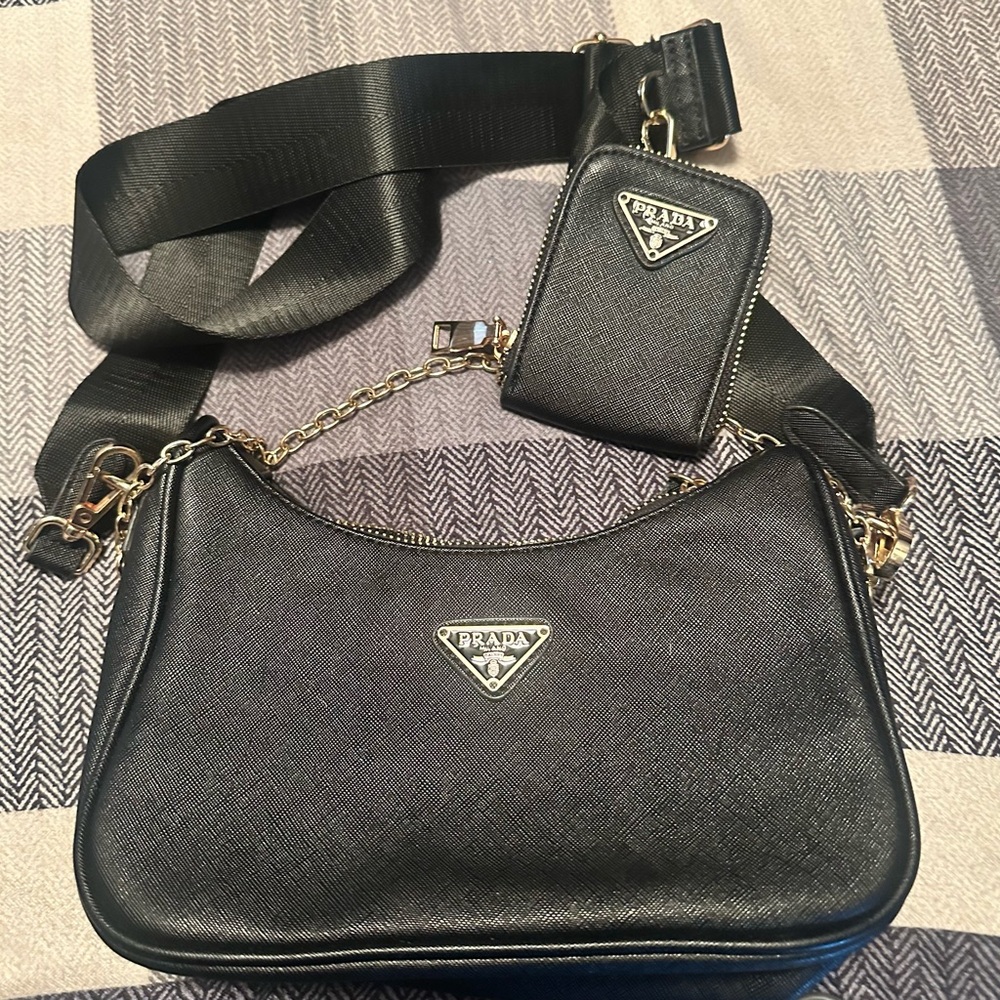 Prada Black Saffiano Shoulder Bag with Detachable Coin Pouch